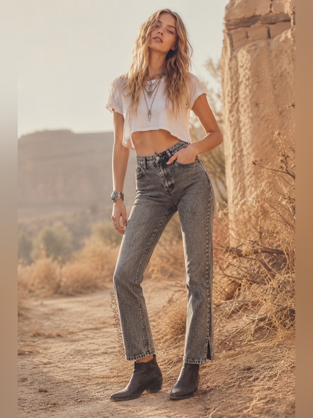 Nasty Gal Gray Acid Wash Split Hem High Rise Mom Jeans